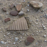 Pottery shards litter the plain where Dr. Aardsma proposes the Israelites camped before the true Mt. Sinai.